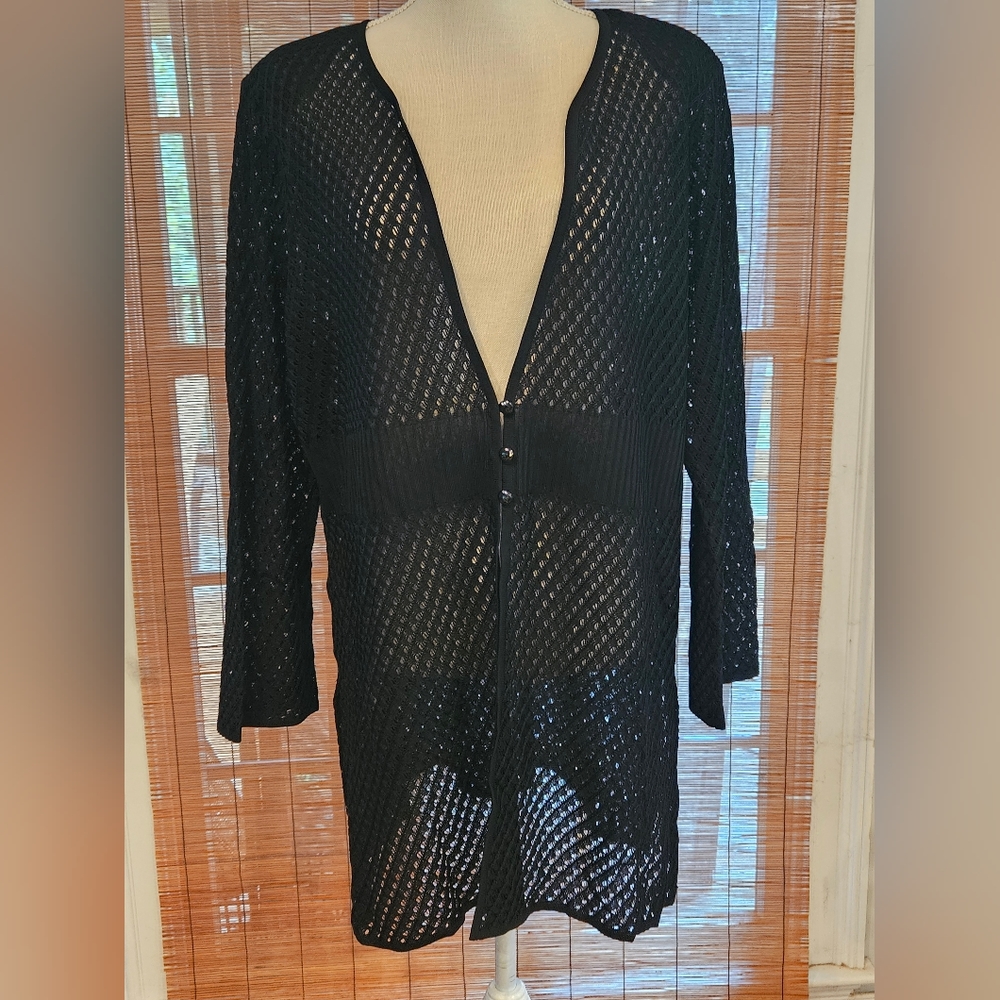 Misook's long crochet cardigan